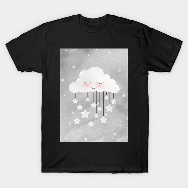 Sleepy Cloud And Stars T-Shirt by gusstvaraonica